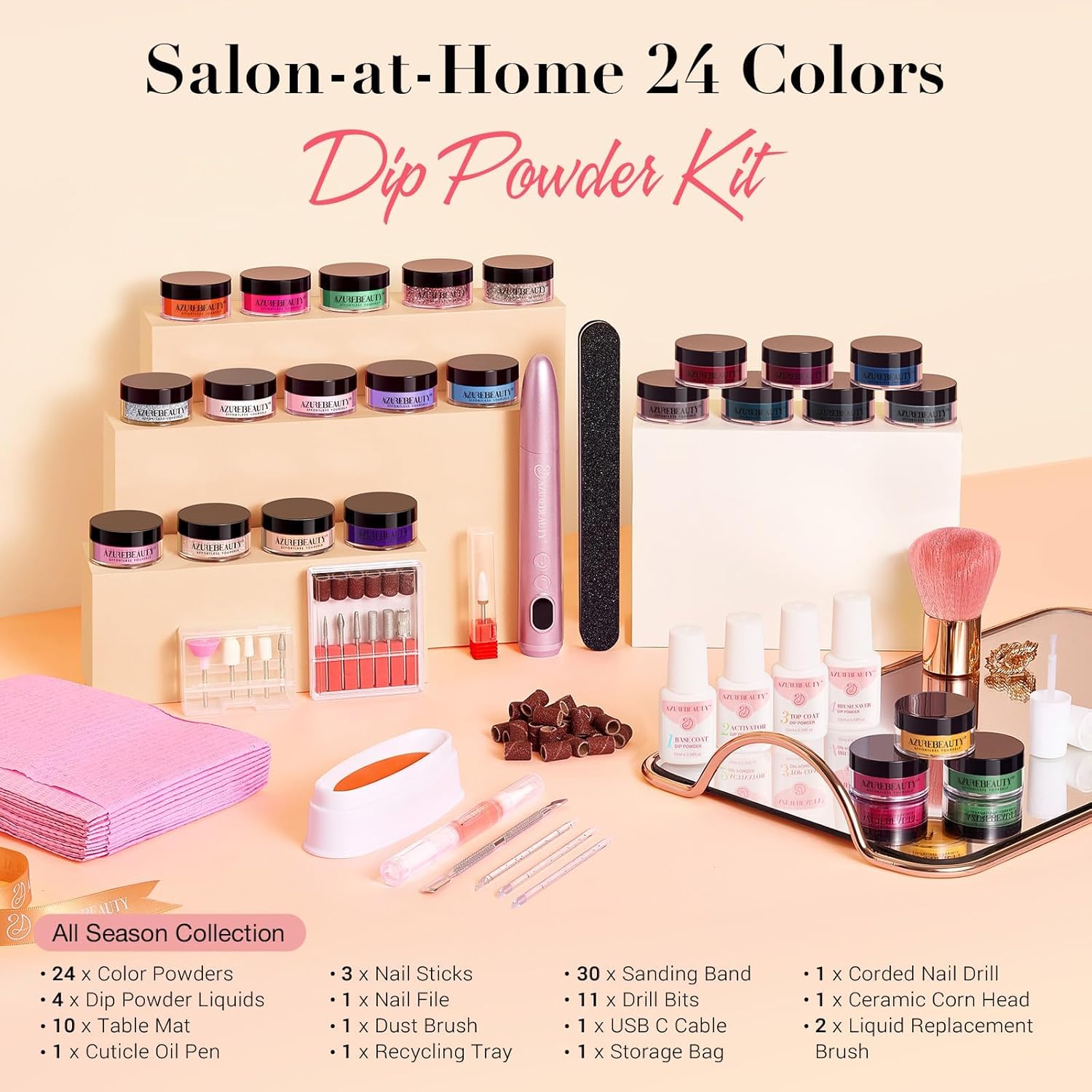 AZUREBEAUTY Dip Powder Nail Kit with Electric Nail Drill 24 Colors and Dip Liquid Set - Image 7