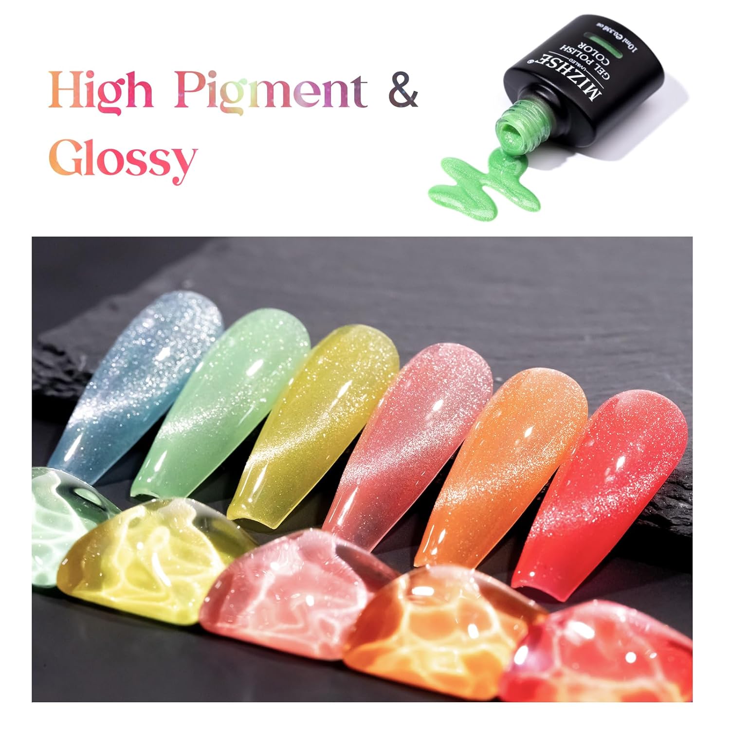 Mizhse 6-Color Glow in Dark Gel Nail Polish Set with Magnet Stick for Spring Summer Manicure - Image 2