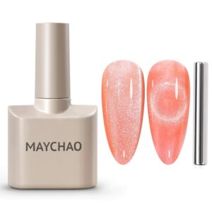 MAYCHAO 15ML Cat Eye Gel Nail Polish 1Pc Coral Gel Polish with Magnet Soak off Holographic Magnetic Nail Polish for Nail Art Manicure Salon DIY at Home, 0.5 OZ