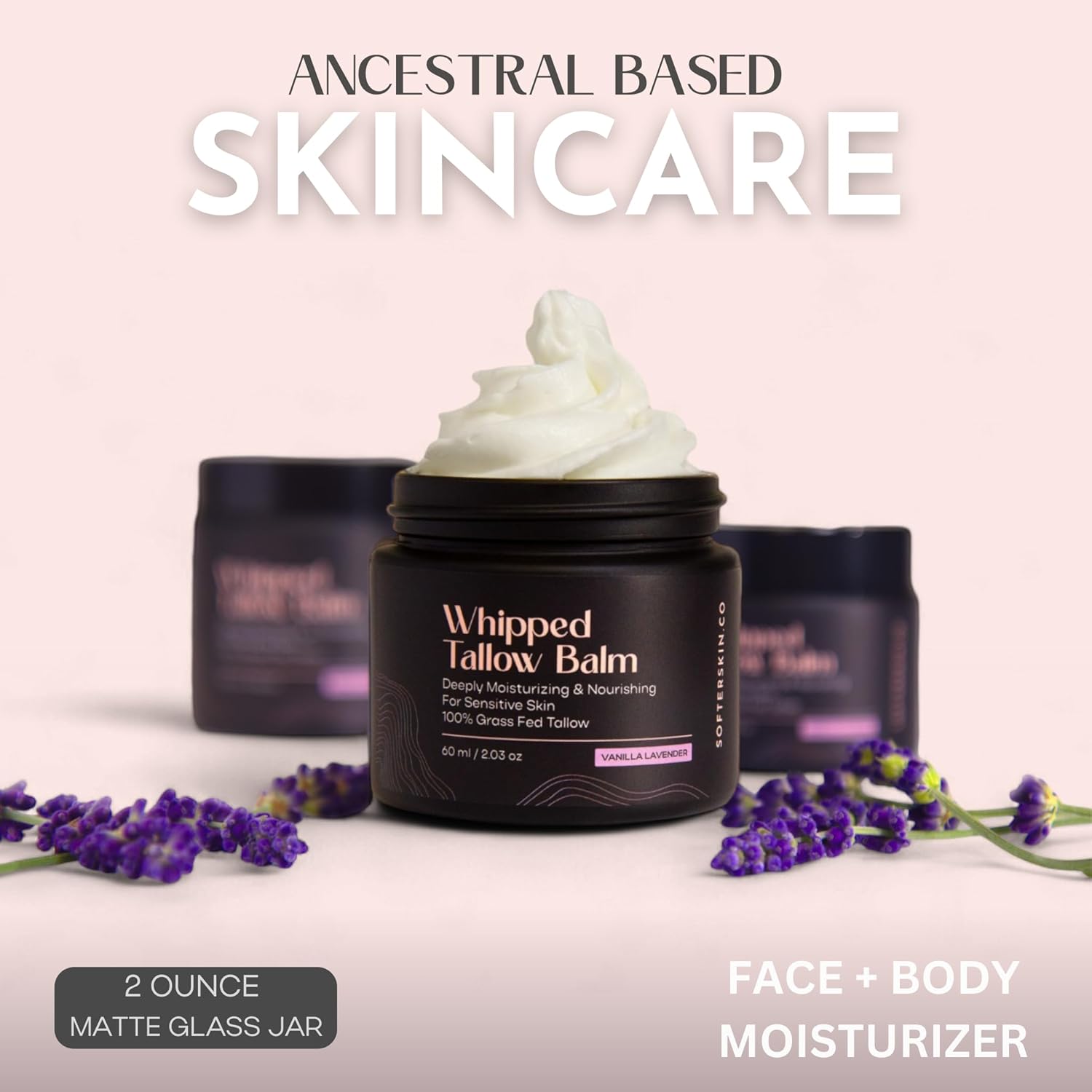 2 oz Vanilla Lavender Scented Natural Beef Tallow Whipped Balm for Skin Hydration - Image 2