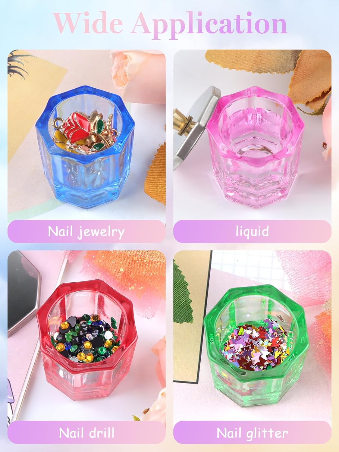 TOROKOM 4-Color Dappen Dish Set for Acrylic Nails with Lid and Nail Art Tools, 13 Piece - Image 3