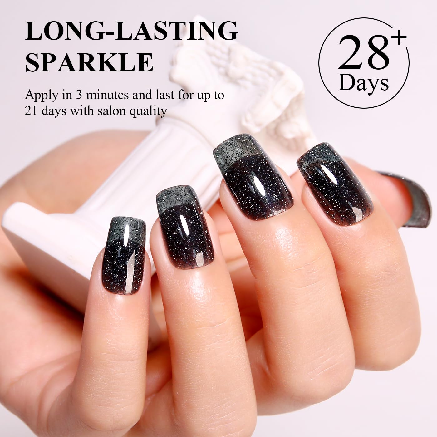 Imtiti 0.5 Fl Oz Black Glitter Gel Nail Polish for DIY Manicure and Art - Image 5