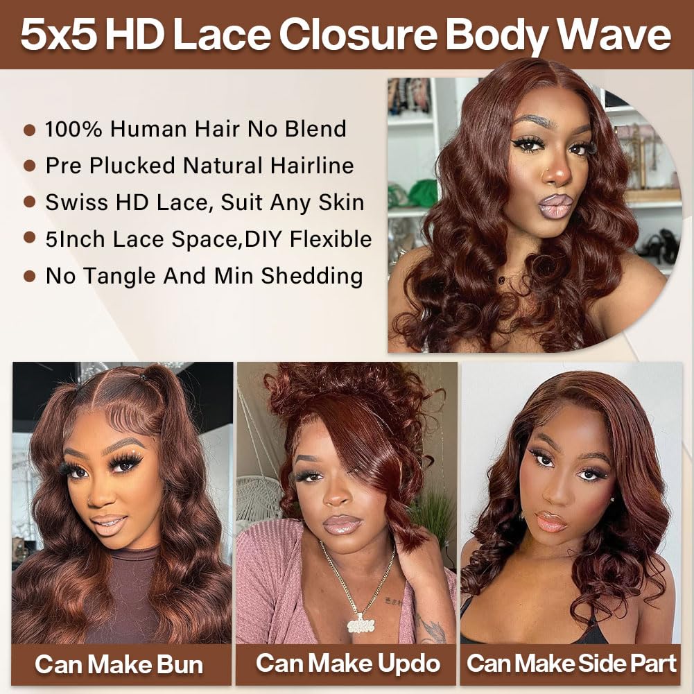 Chocolate Brown 14 Inch Body Wave Bob Wig 200 Density Human Hair with HD Lace - Image 5