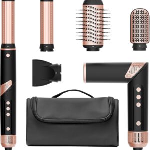 Hair Dryer Brush – 5-in-1 Hair Styler Set, Auto Air Wrap Curlers, Straightener, Frizz-Free Fast Drying, Volumizing, 110,000 RPM Blow Dryer with 200 Million Ions – Multi-Styler & Travel Case
