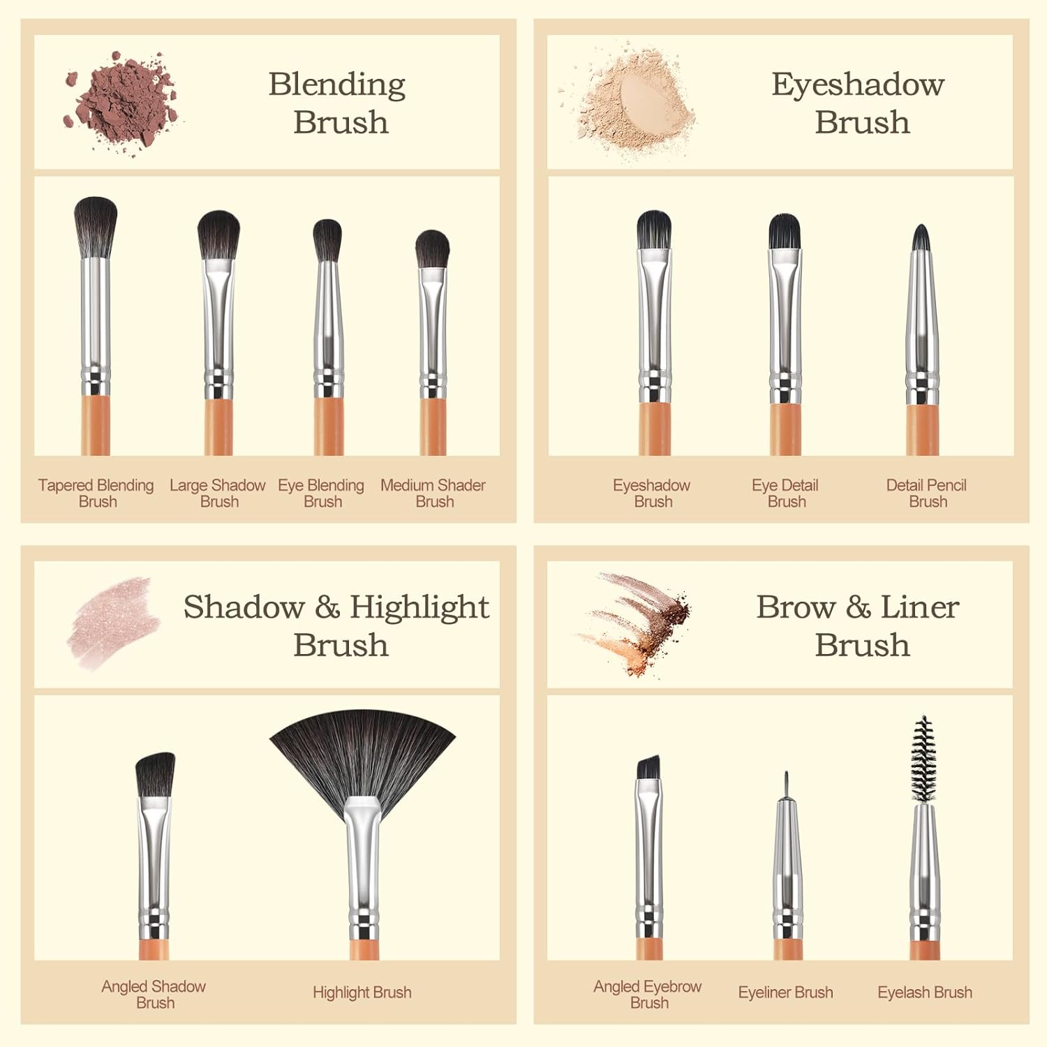 DUAIU 12-Piece Eyeshadow Brush Set Synthetic Hairs Wood Handles Eye Makeup Tools - Image 3