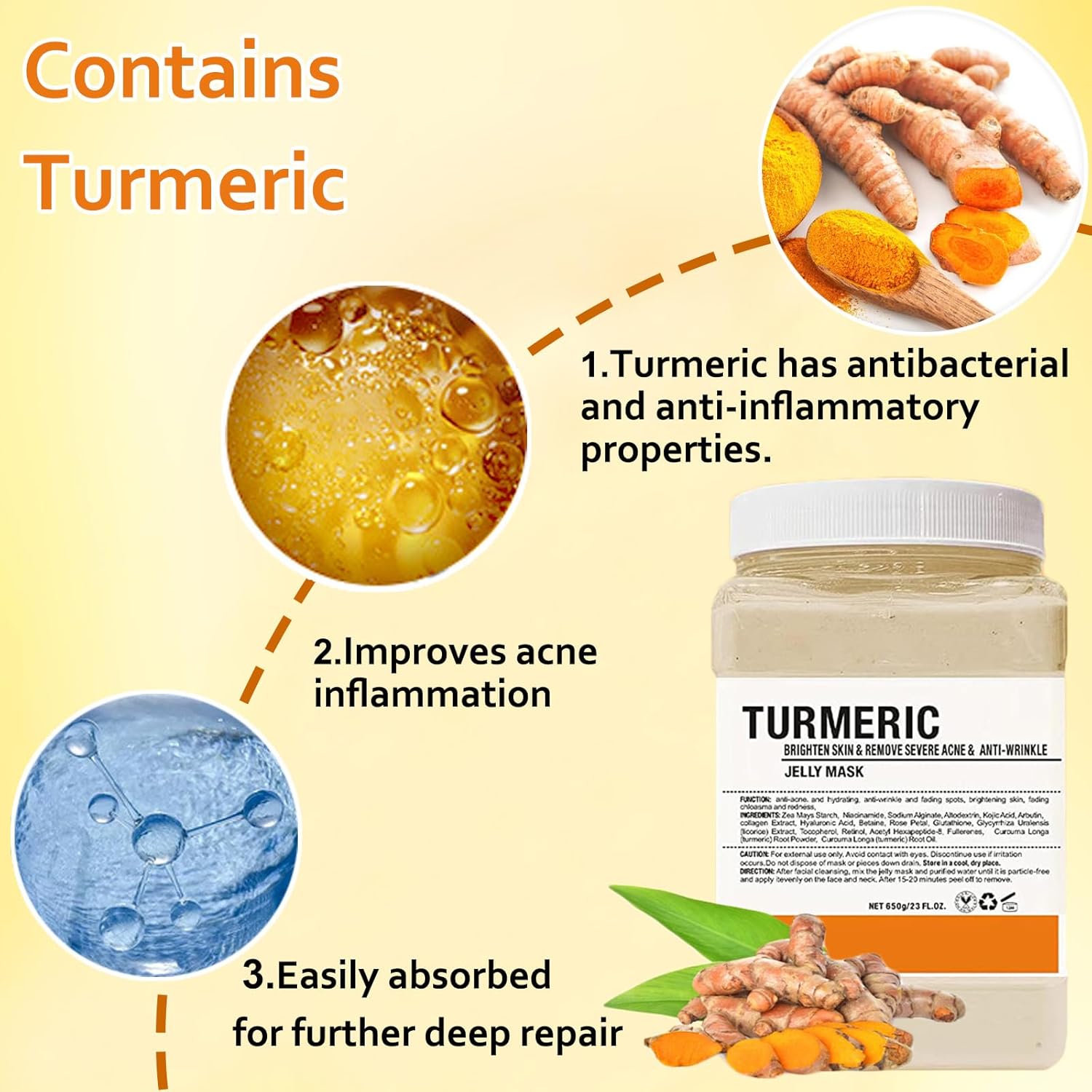 Turmeric Jelly Peel Off Rubber Facial Mask Powder 23 Fl Oz with Silicone Brush Included - Image 2
