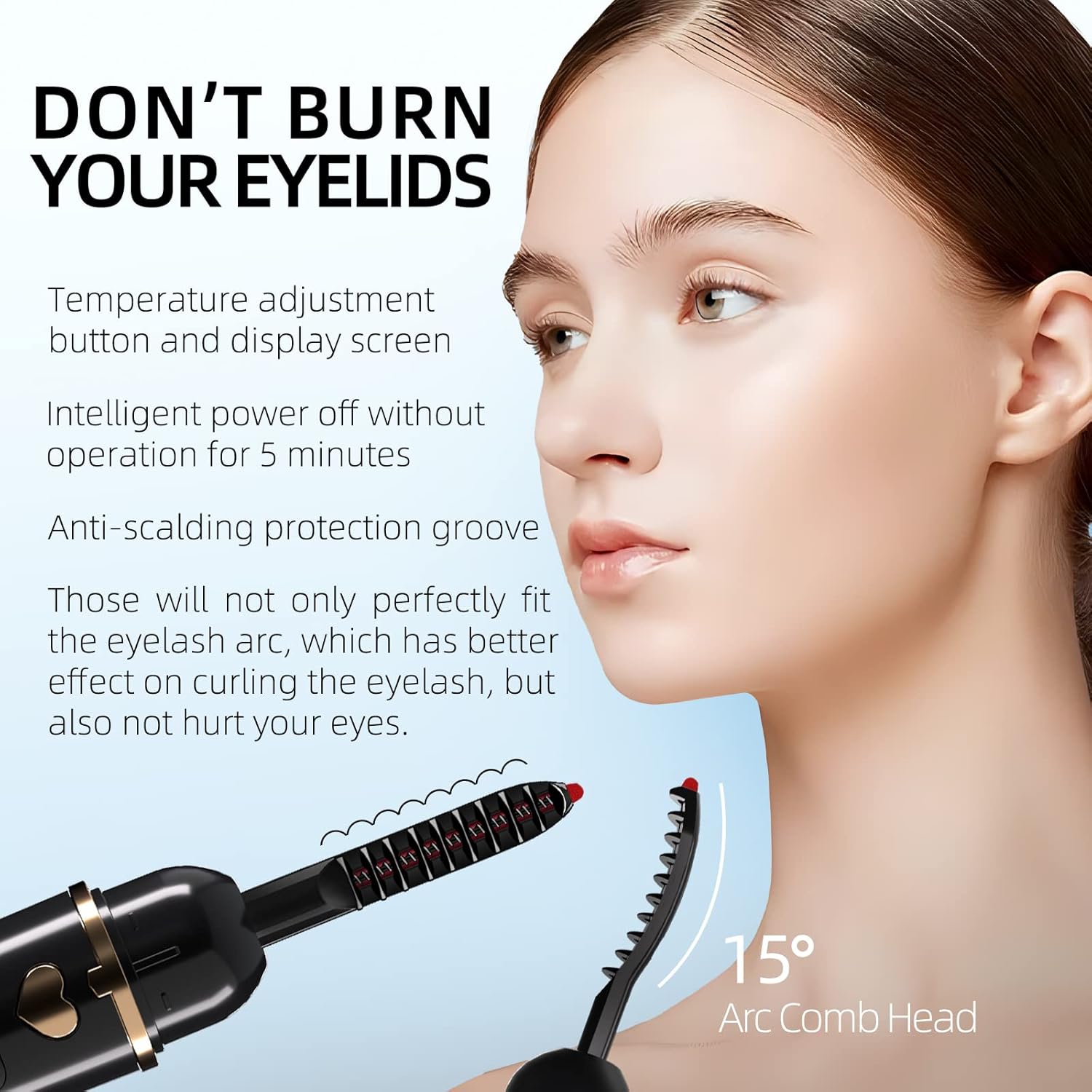 USB C Rechargeable Heated Eyelash Curler Comb, 24H Long Lasting Wear, Black - Image 3
