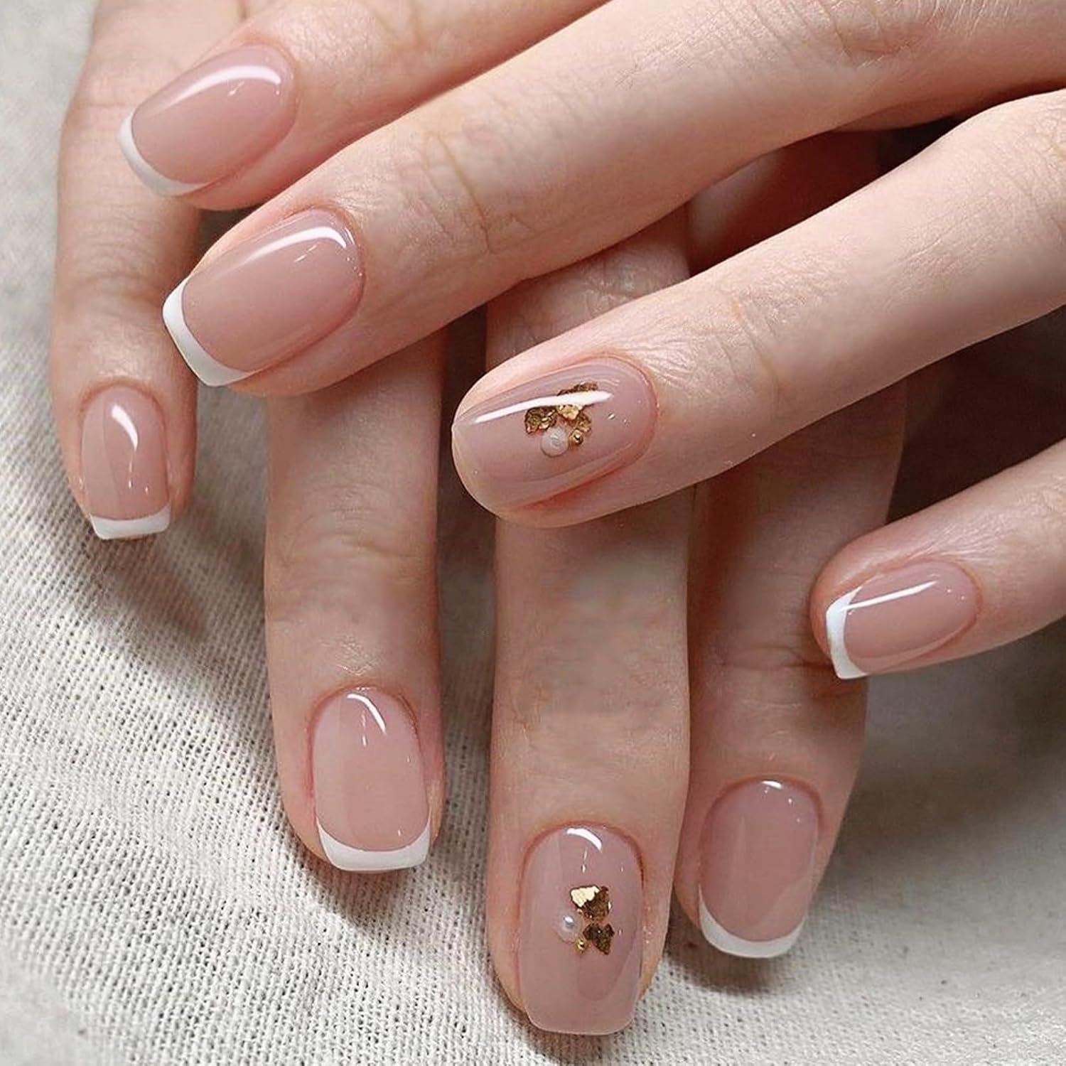 120 Pcs Short Square White French Tip Press on Nails with Glossy Pink Finish for Women - Image 2