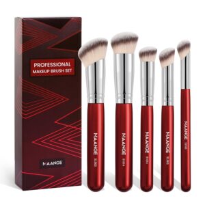 MAANGE Makeup Brushes, 5 Pcs Premium Synthetic Makeup Brush Set Foundation Contour Blusher Brush Concealer Brush Under Eye Travel Make Up Brush (Red)
