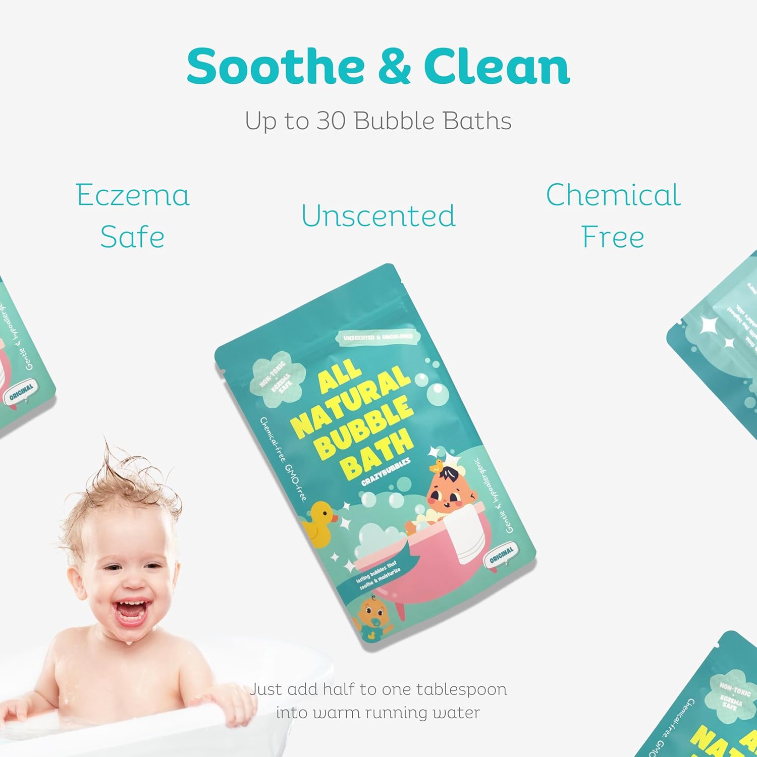 Gentle Hypoallergenic Bubble Bath for Kids and Babies, Eczema Safe, 30 Baths - Image 3