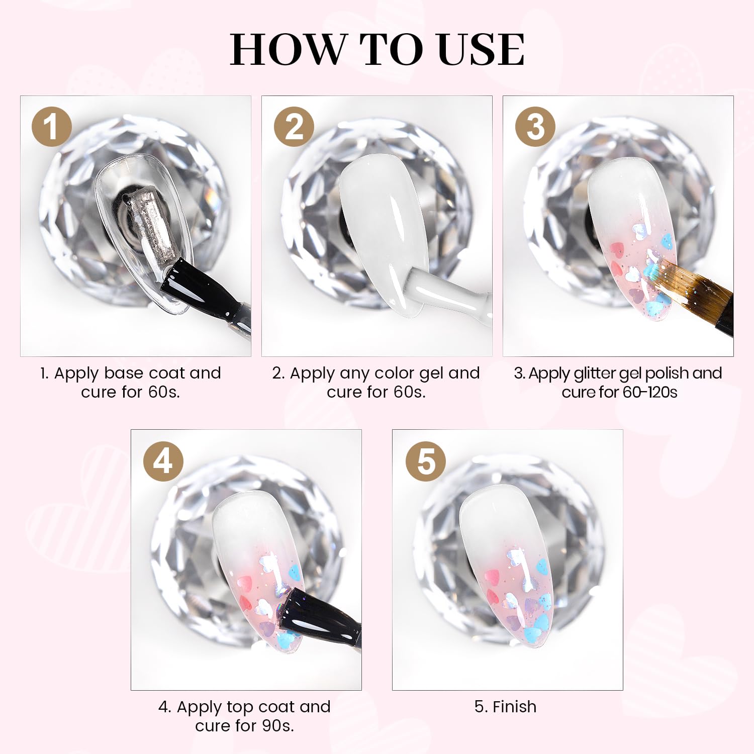 RARJSM 8ml Nude Clear Pink Heart Glitter Gel Nail Polish with Holographic Shine - Image 7