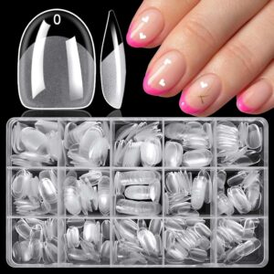 LoveOurHome 360pc Extra Short Oval Nail Tips Clear Fake Nails XS Round Almond Gel Nail Tips Full Cover Acrylic Nails Clear Press on Nails Short Oval 15 Sizes False Fingernail for Gel Nail Extension