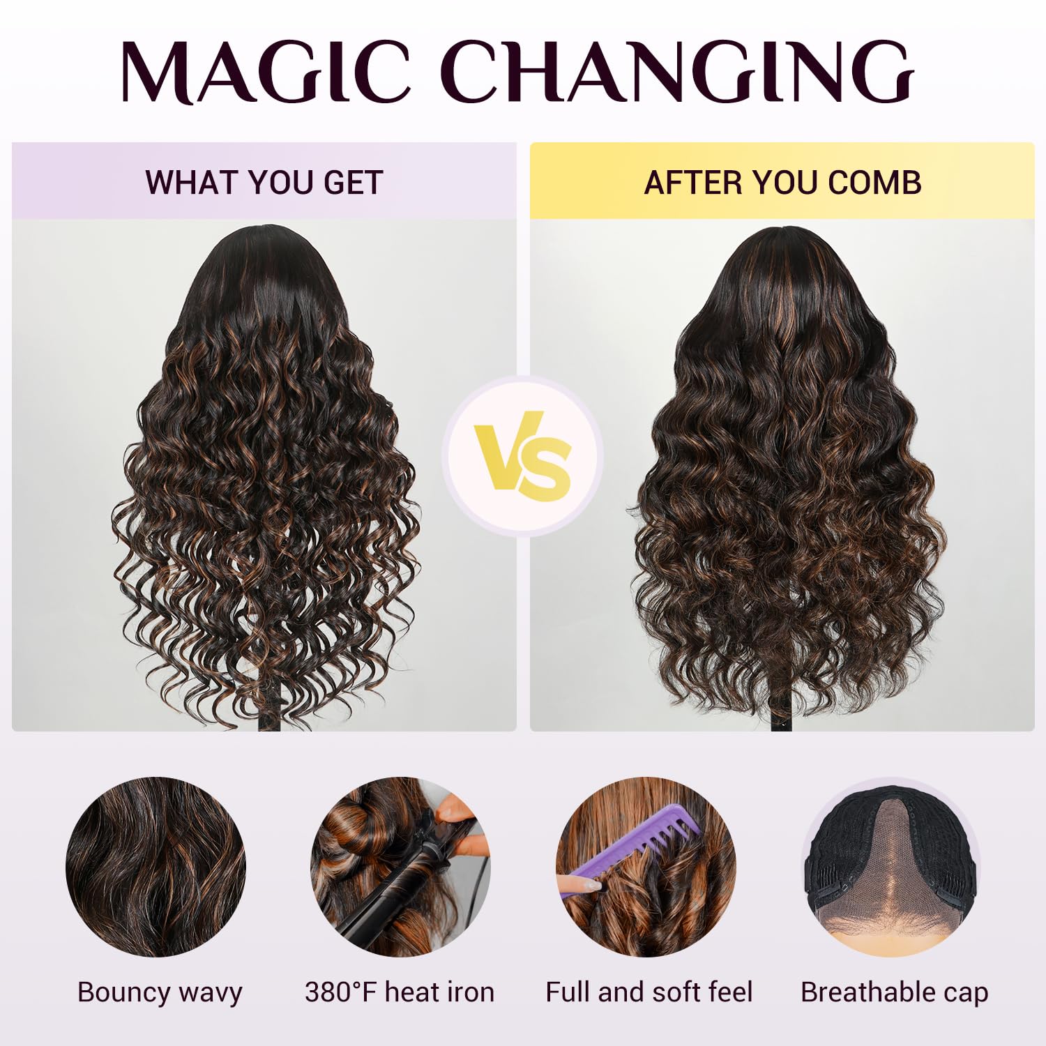 TESLAL 22 Inch 260% Density Body Wave Glueless Pre Cut Lace Wig with Highlights - Image 3