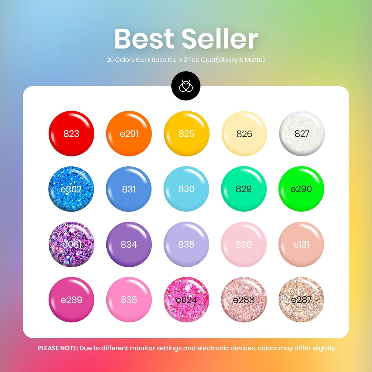 Beetles 23 Pcs Summer Gel Nail Polish Set with 20 Colors, Base & Top Coat - Image 2