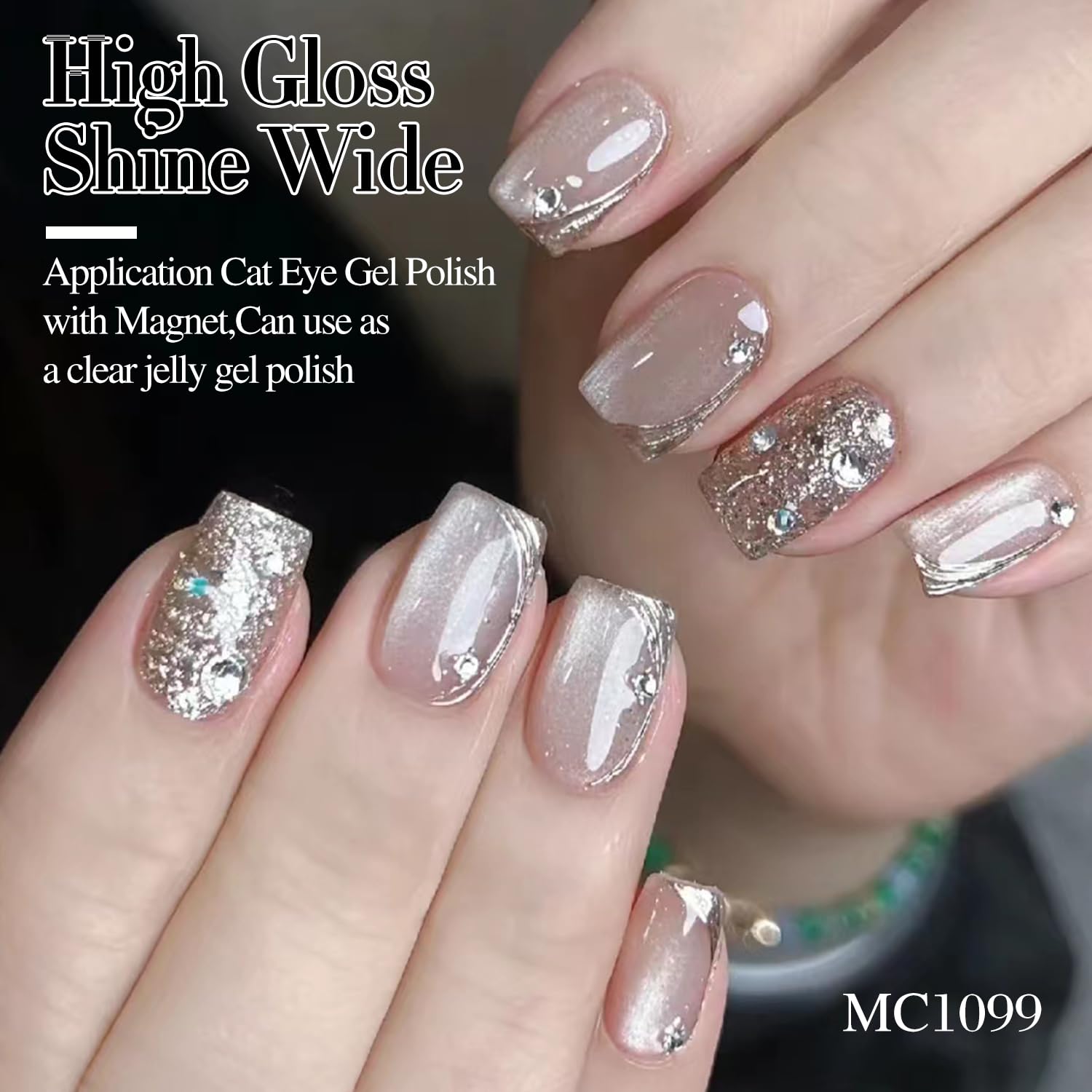 15ML Double Rhythm Cat Eye Gel Polish with Magnet, Holographic Glitter for DIY Nails - Image 6