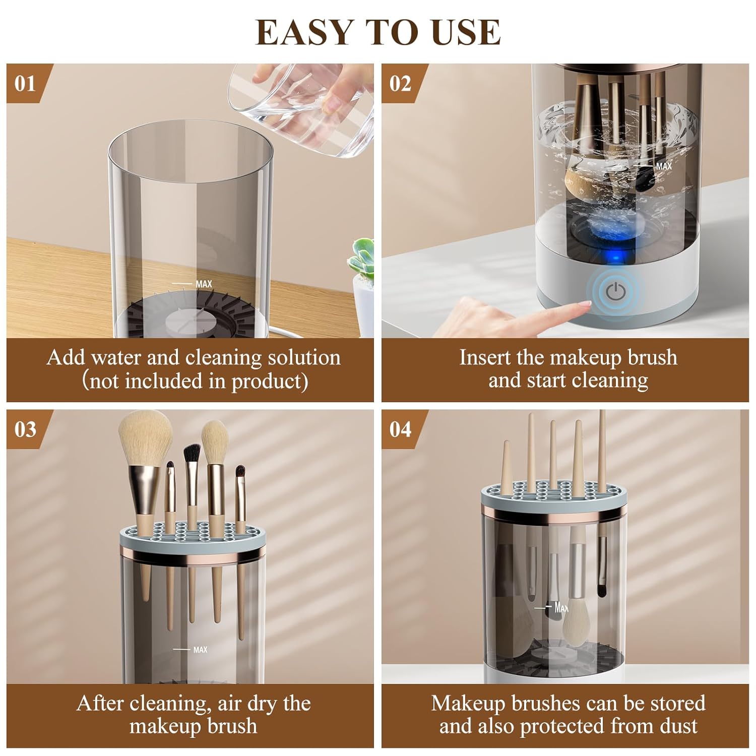 Electric Makeup Brush Cleaner Set Automatic Spin Dryer with Silicone Mat for All Brush Sizes - Image 4