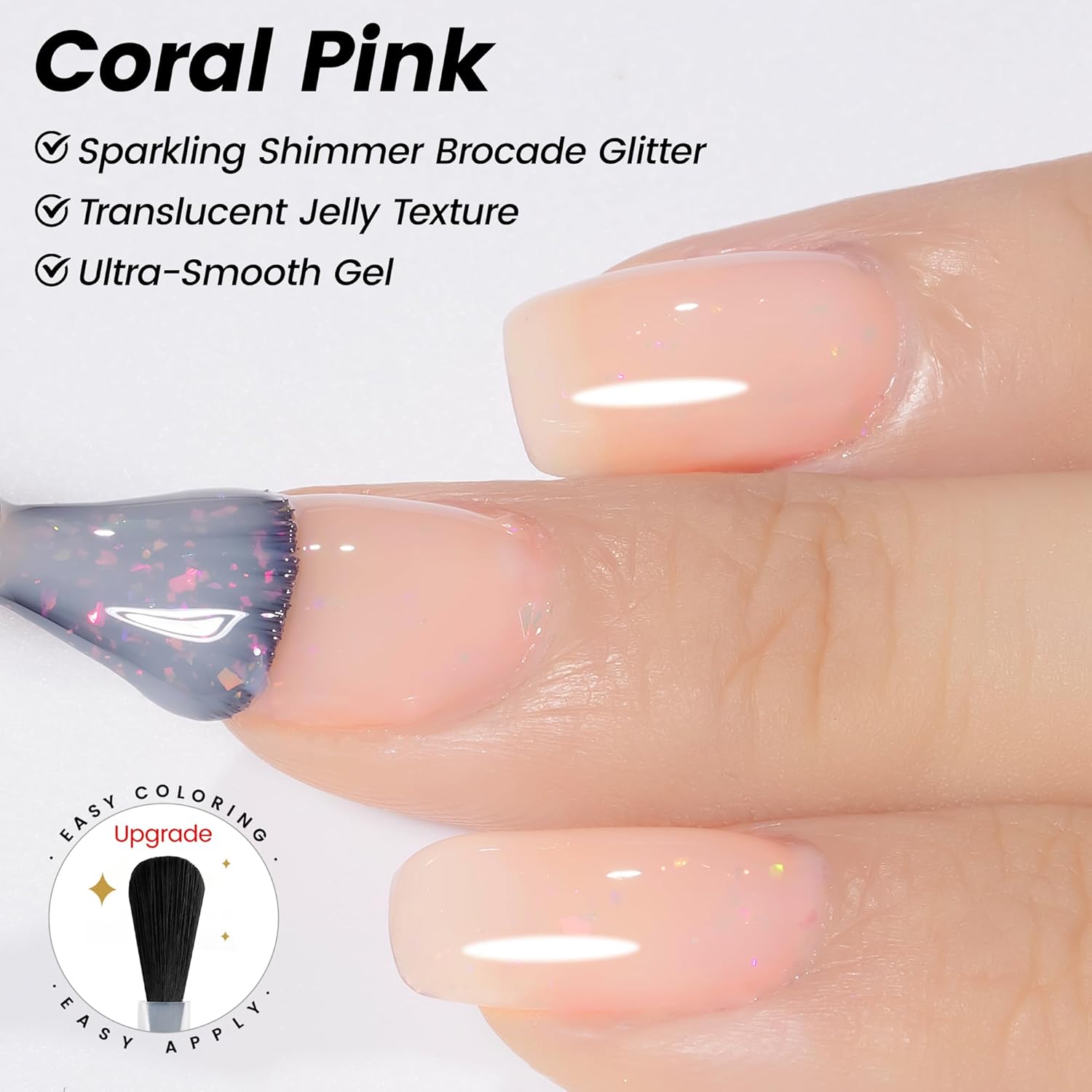 YTD Likomey 15ml Nude Glitter Gel Nail Polish Coral Pink Shimmer Sparkly Flakes - Image 3