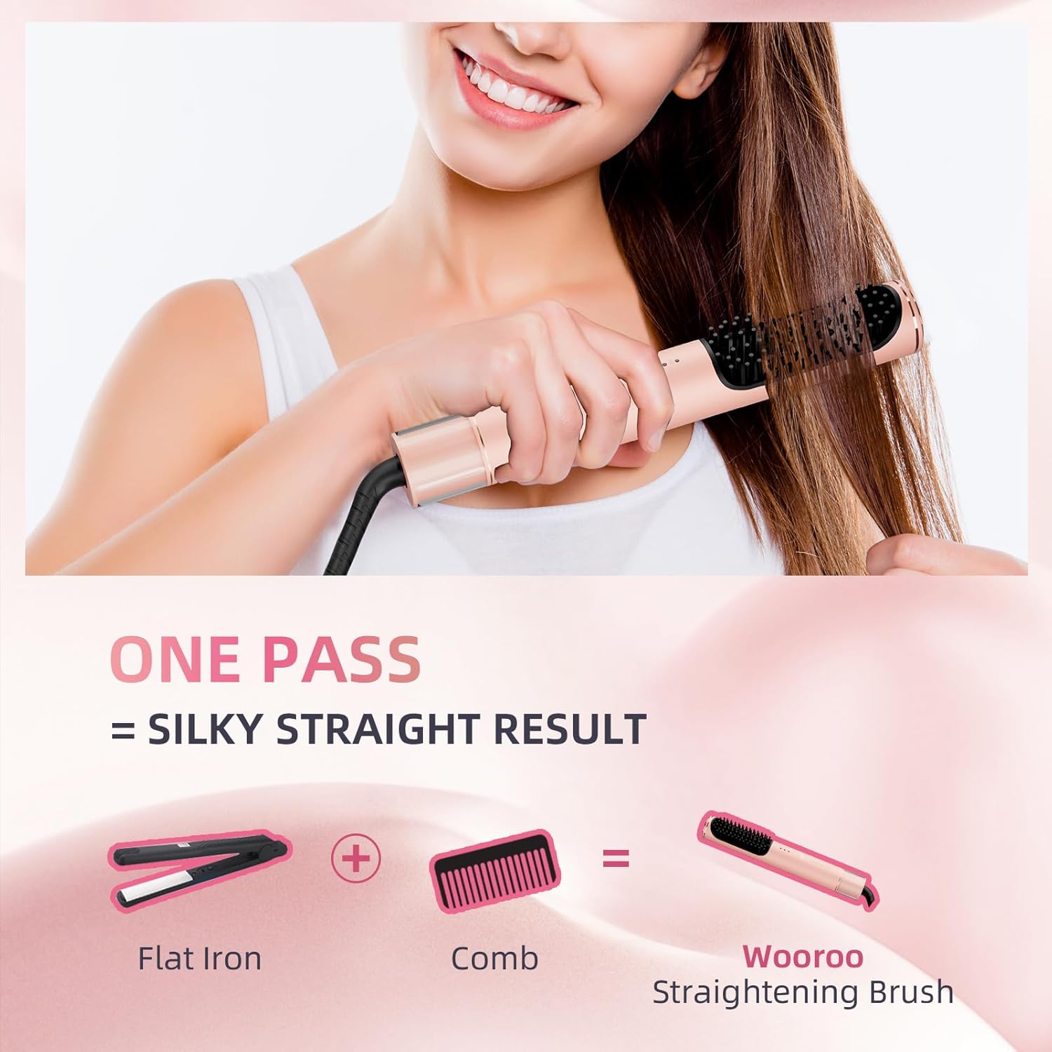 Ionic Ceramic Hair Straightener Brush for Women, Anti-Scald Design, Fast Heating, Home Use - Image 3