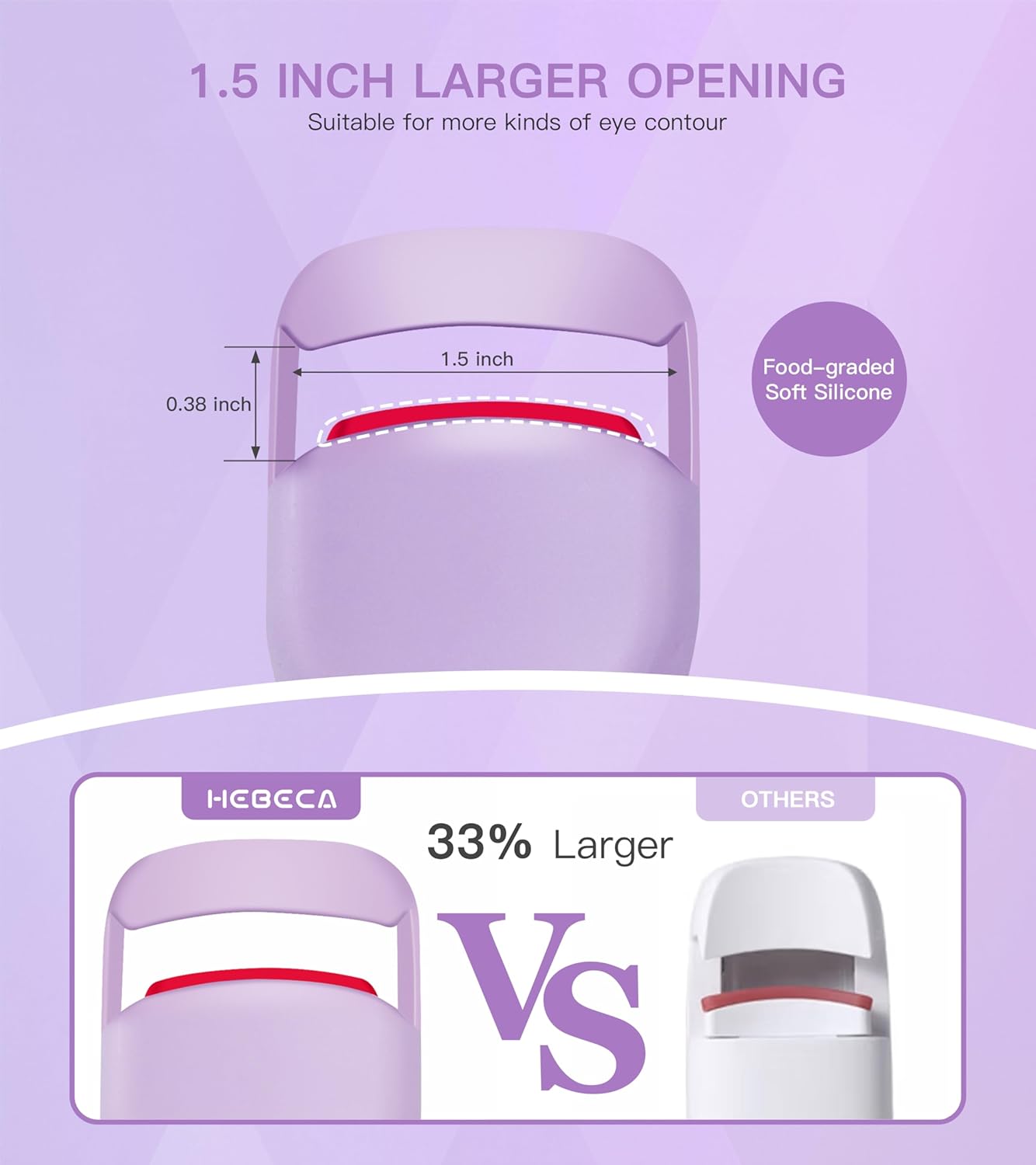 Rechargeable Heated Eyelash Curler Purple 600mAh Battery Silicone Pad Long-Lasting Lift - Image 4