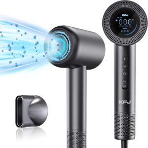 KFJ High Speed Hair Dryer, Ionic Blow Dryer with 110000 RPM Brushless Motor for Fast Drying, HD Display Hair Dryer Low Noise Hairdryer with Thermal-Control for Home/Travel