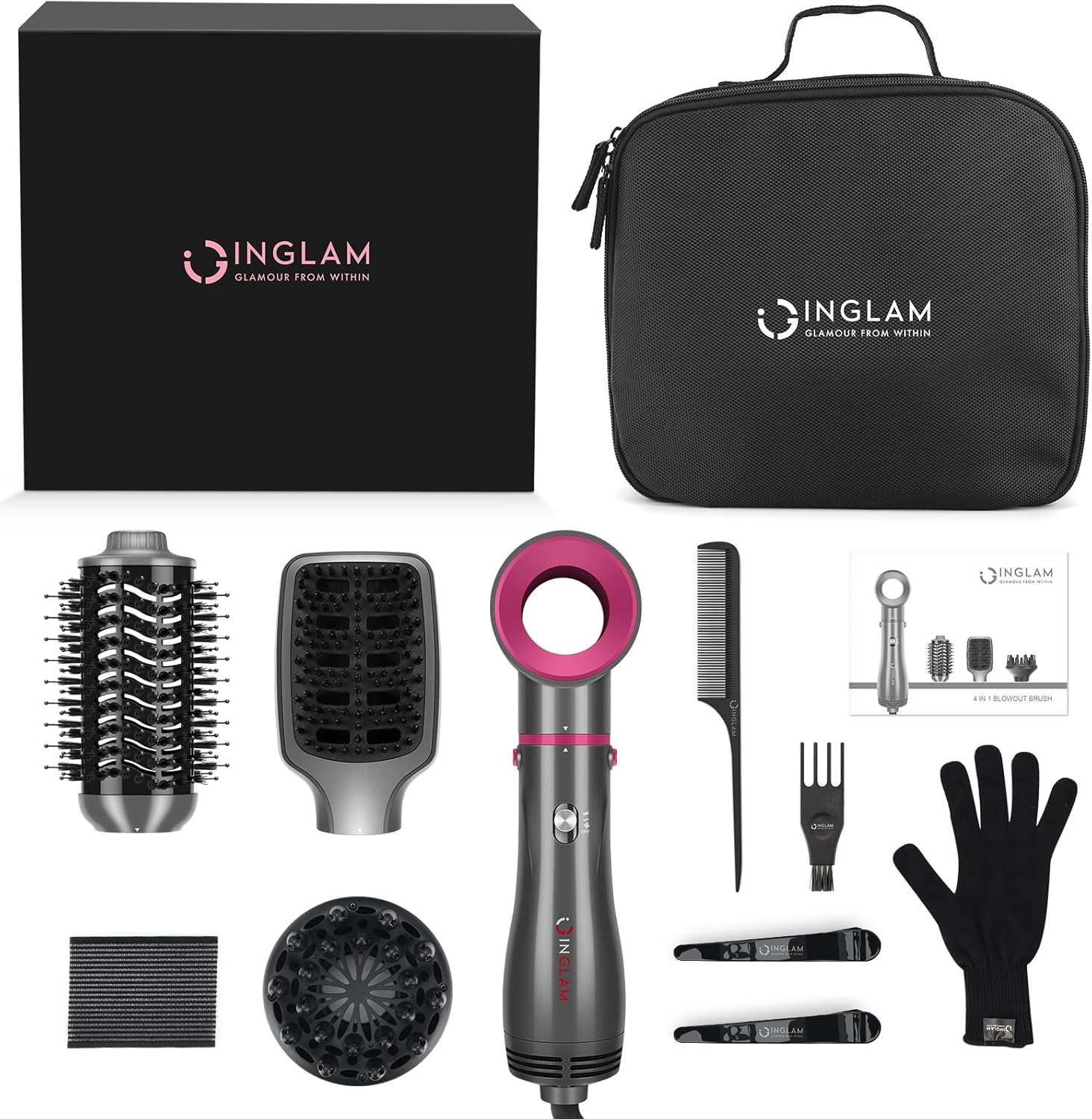 IG INGLAM 4-in-1 Gray Hot Air Brush and Volumizer with 2 Detachable Brush Heads - Image 8