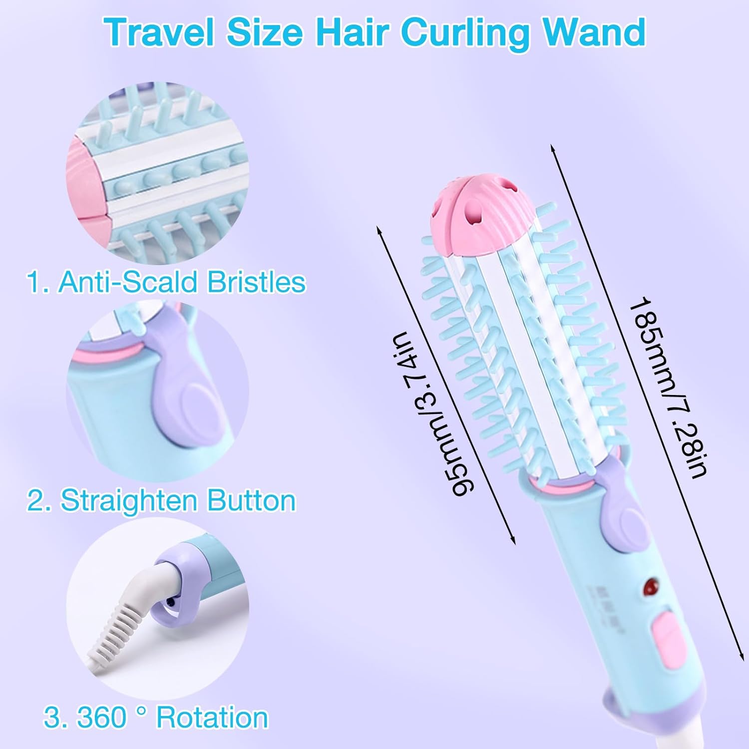 Blue 1 Inch Ceramic Mini Curling Iron and Hair Straightener for Short Medium Hair - Image 3