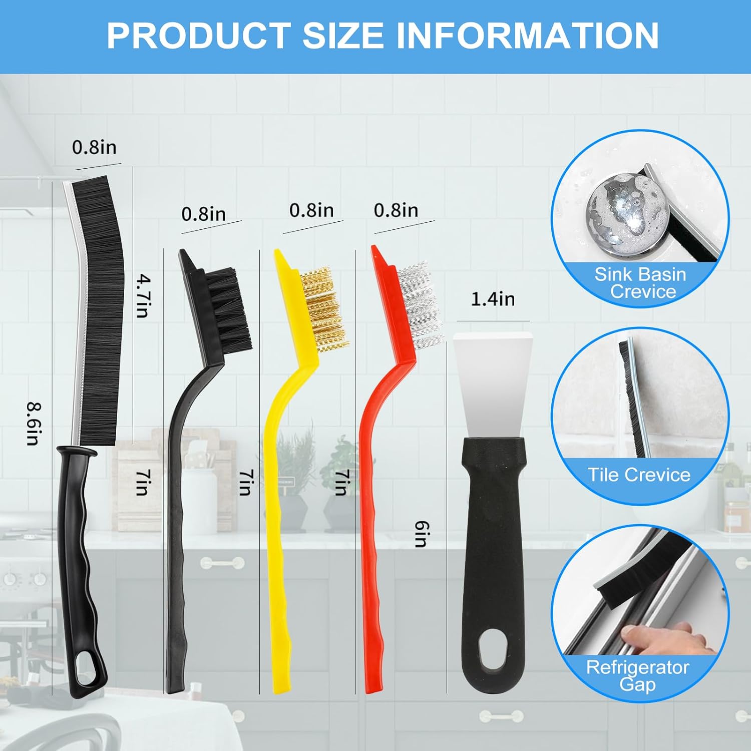 10 Piece Hard Bristle Crevice Cleaning Brush Set with Scraper for Kitchen and Bathroom - Image 2