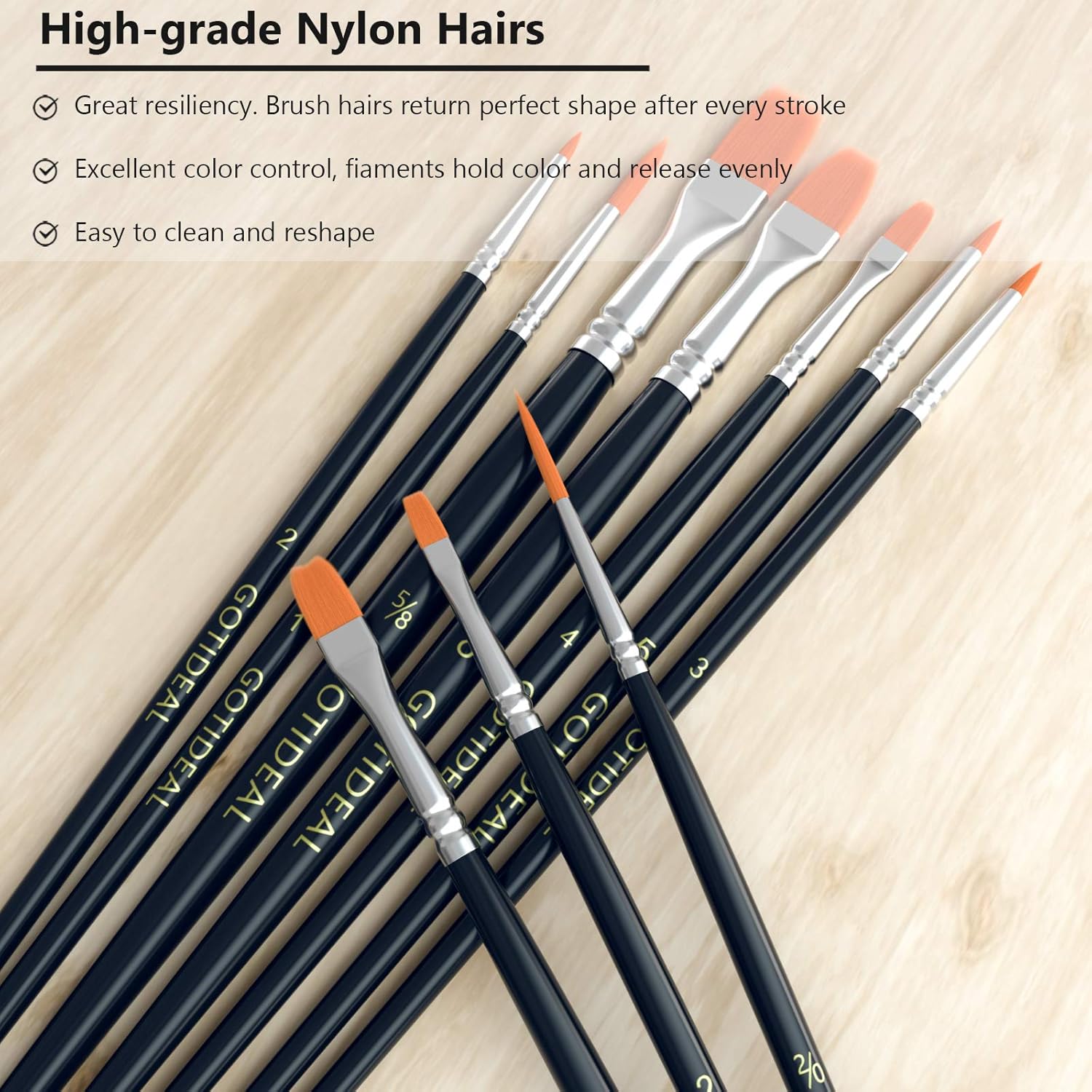 GOTIDEAL 10 Piece Small Nylon Hair Paint Brush Set for Acrylic Oil Nail Art - Image 7