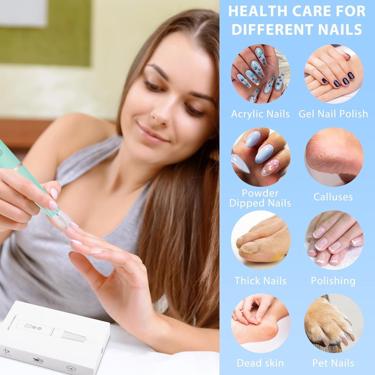 Turquoise Portable Cordless Electric Nail Drill Kit with 360° Ring Light - Image 5
