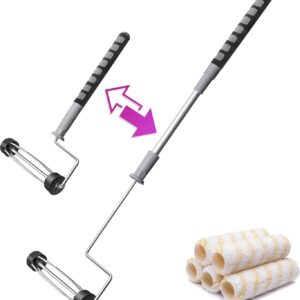 6pcs House Paint Roller Kit, PinStone 9 inch Extendable Roller Frame with 5 Microfiber Replacement Covers, Adjustable Painting Roller (18" - 36"), Home Painting Supplies for Painting Walls & Ceilings