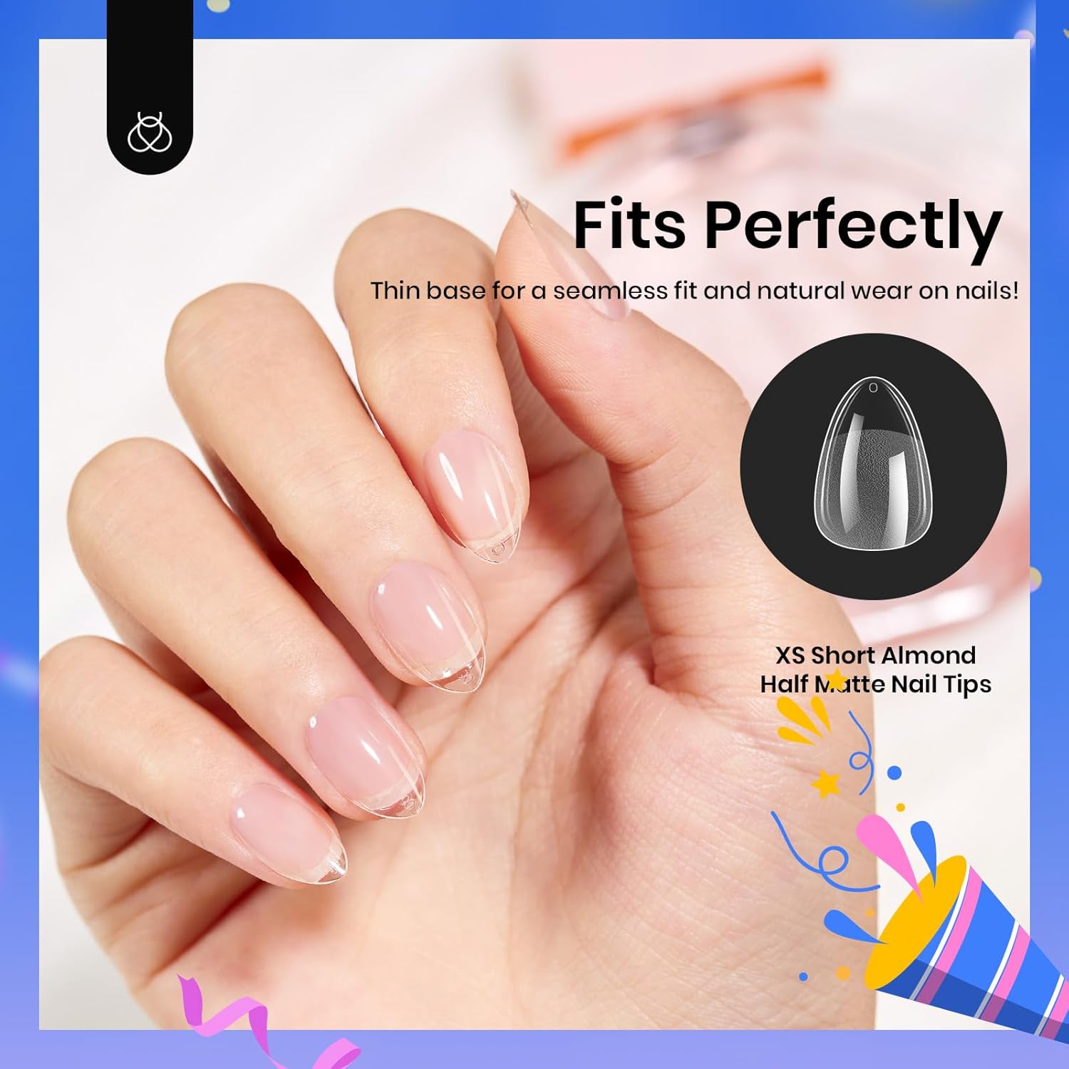Beetles 288 Piece Extra Short Almond Clear Gel Nail Tips Full Cover in 12 Sizes - Image 5