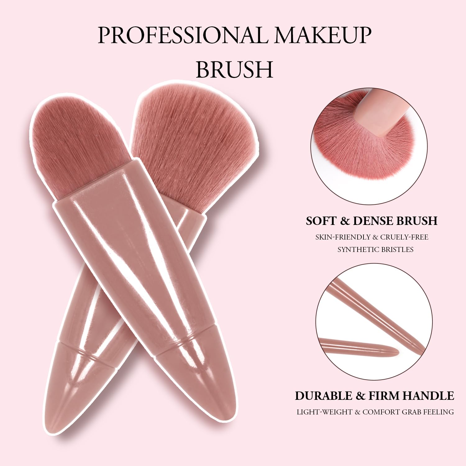 Travel Makeup Brush Set with Case, 5 Mini Professional Brushes and Mirror in Pink - Image 4