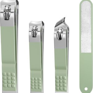 Nail Clipper Set, 4 PCS Ultra Sharp Nail Clippers for Men, Women, Adults Toenail Fingernail Clippers, Stainless Steel Nail Cutter & File, Green