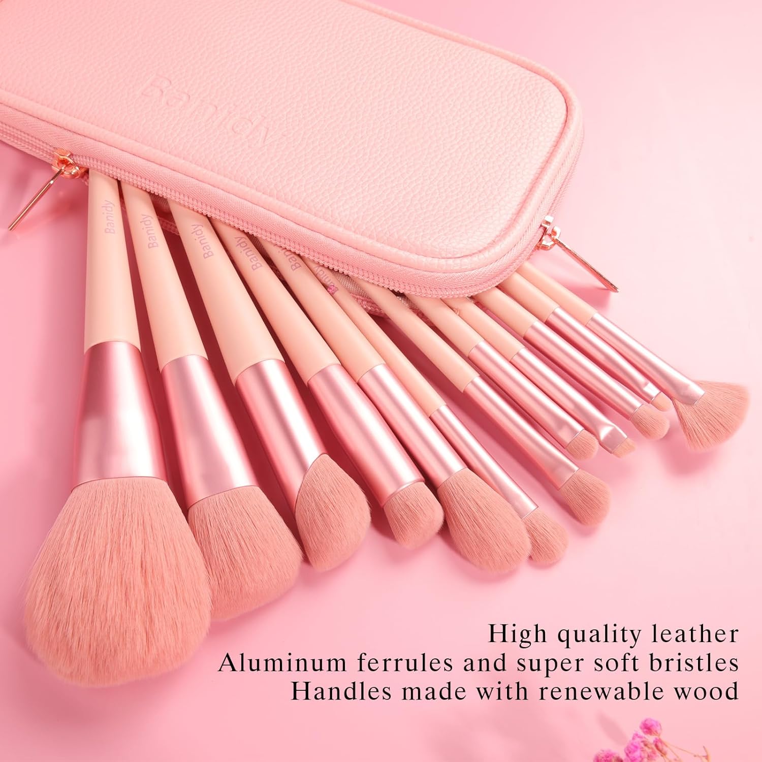 Vegan Bristle Makeup Brush Set with Storage Bag and Case for Beginners and Professionals - Image 6