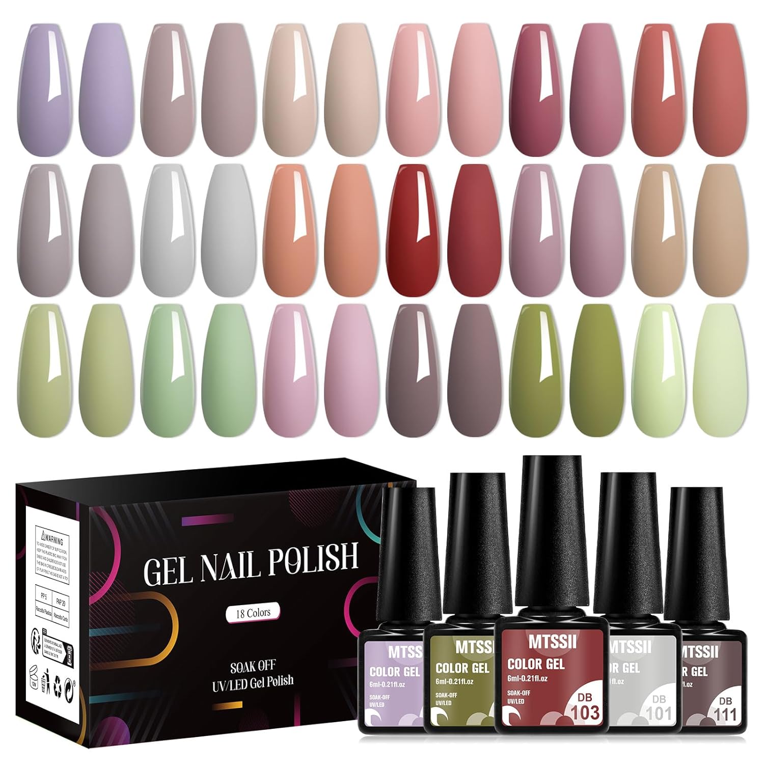 MTSSII 18PCS Gel Polish Set Nail Gel Kit Long Lasting Gel Nail Polish Set Coral Green Light Blue Gel Polish Kit Soak off Uv Nail Gel Salon Art Design
