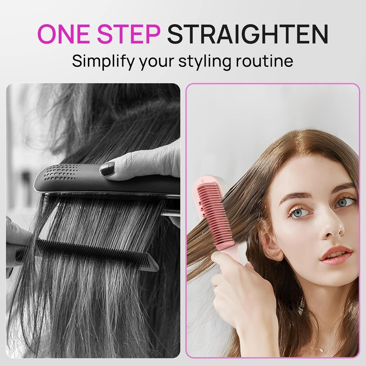 Anikine 3-in-1 Steam Hair Straightener Brush 4 Temperature Settings Dual Voltage Black - Image 3