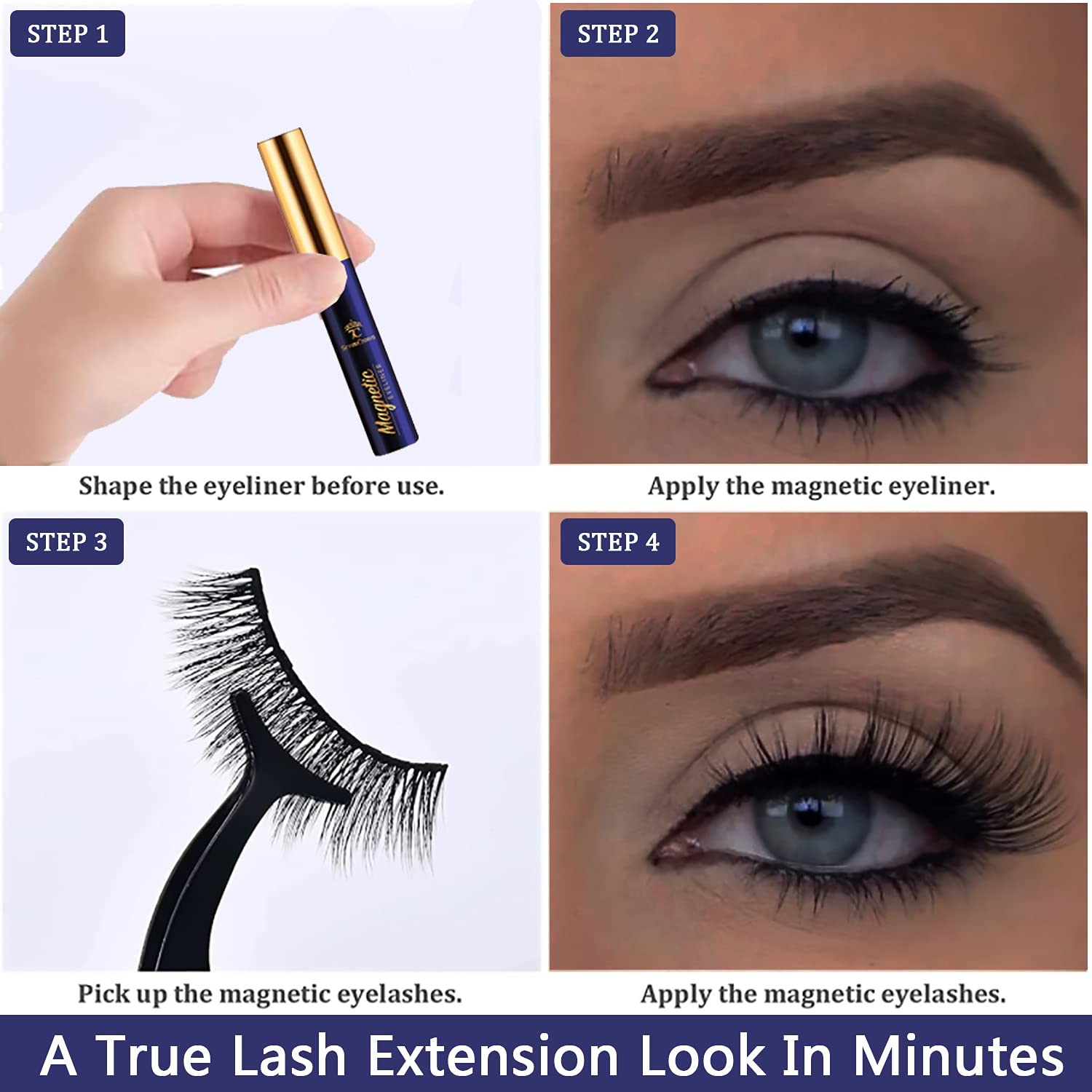 SevenCrown 10 Pairs Magnetic False Eyelashes and Waterproof Eyeliner Kit, Natural Look - Image 4