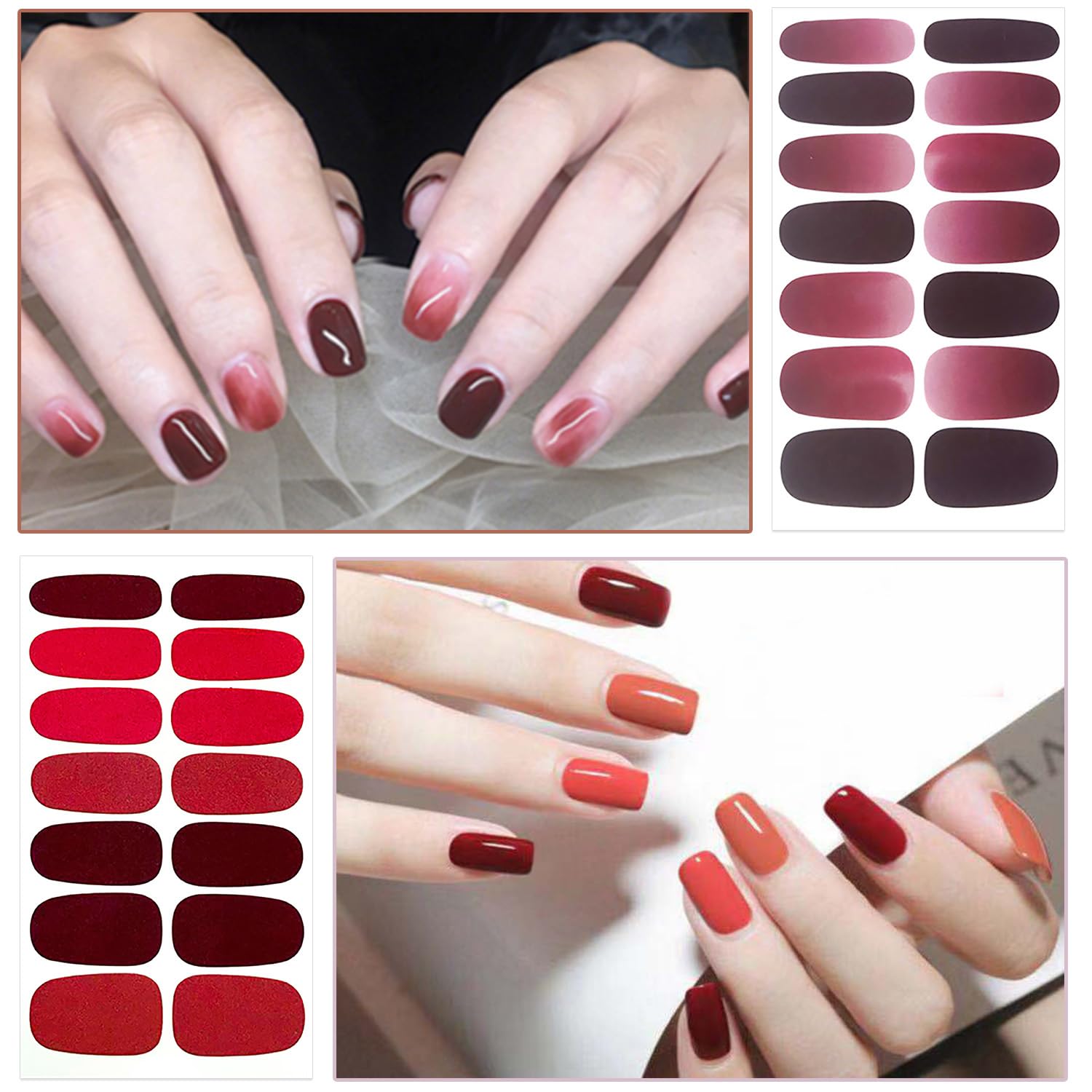 WOKOTO 20 Sheets Red Solid Nail Polish Wraps with Nail File, Semi-Glossy Finish - Image 4