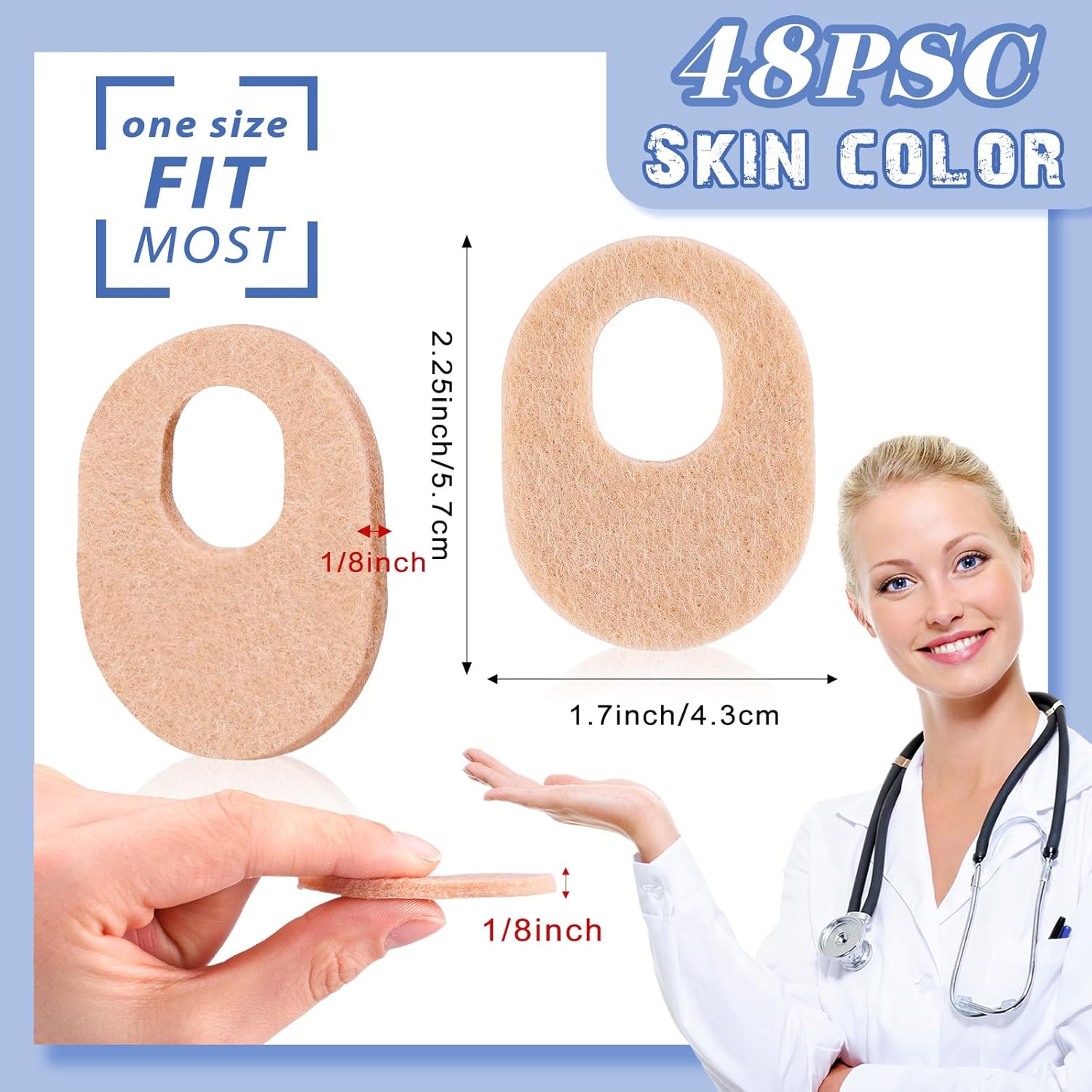 WILLBOND 48-Count Oval 1/4 Inch Thick Adhesive Foot Callus Pads Cushioning Size Large - Image 2