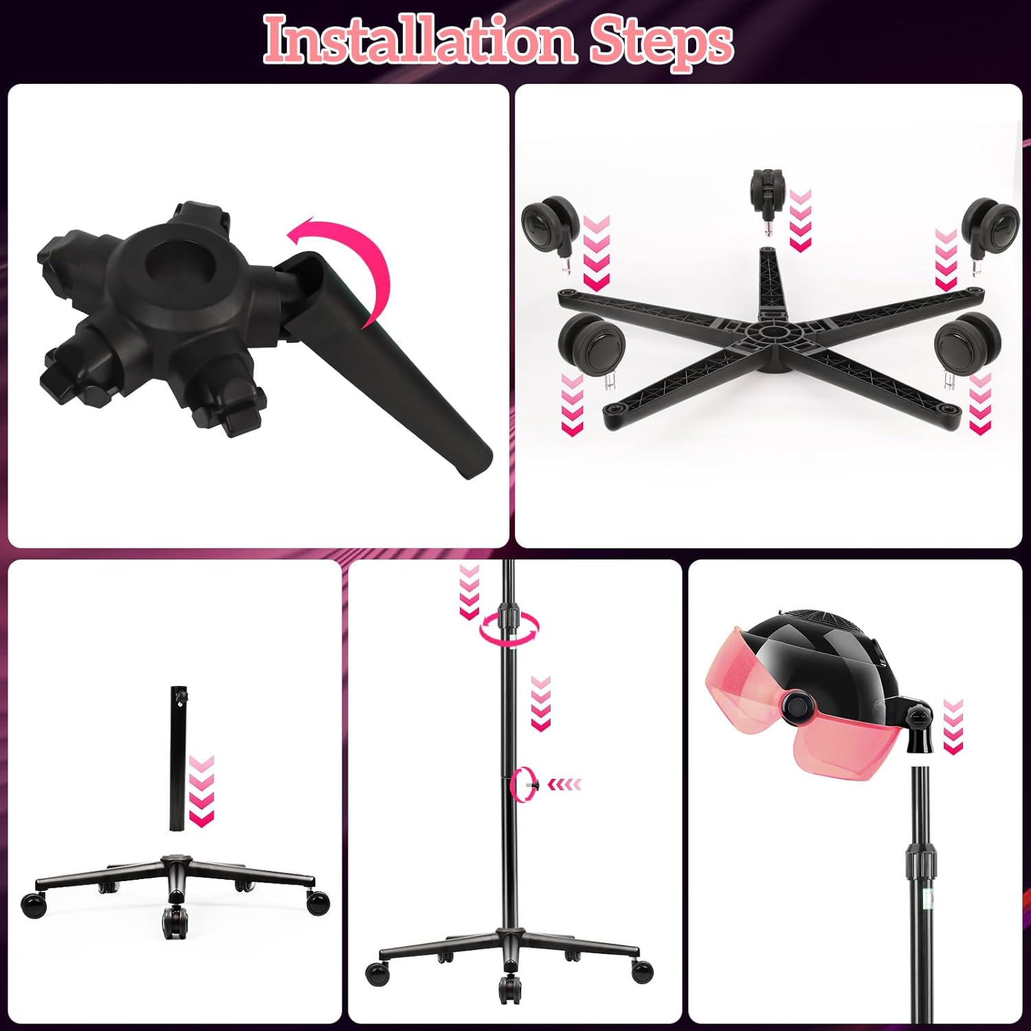 Professional Hooded Hair Dryer with Adjustable Height and Touch Controls, 3 Heat Settings - Image 7