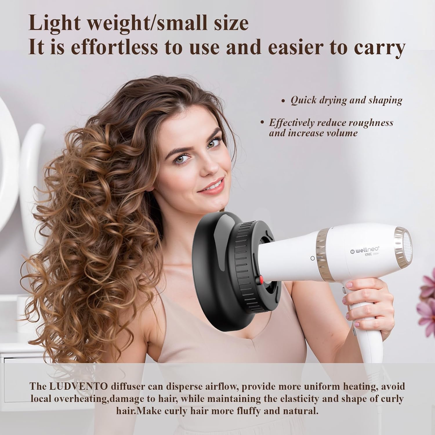 Universal Hair Diffuser Attachment for Hair Dryer, Fits 1.4-2.6 Inch Nozzles, White - Image 5