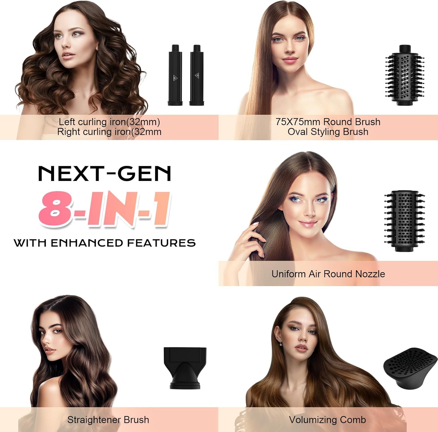 110,000 RPM 8-in-1 Hot Air Styler Brush for Fast Drying Curling Straightening - Image 2