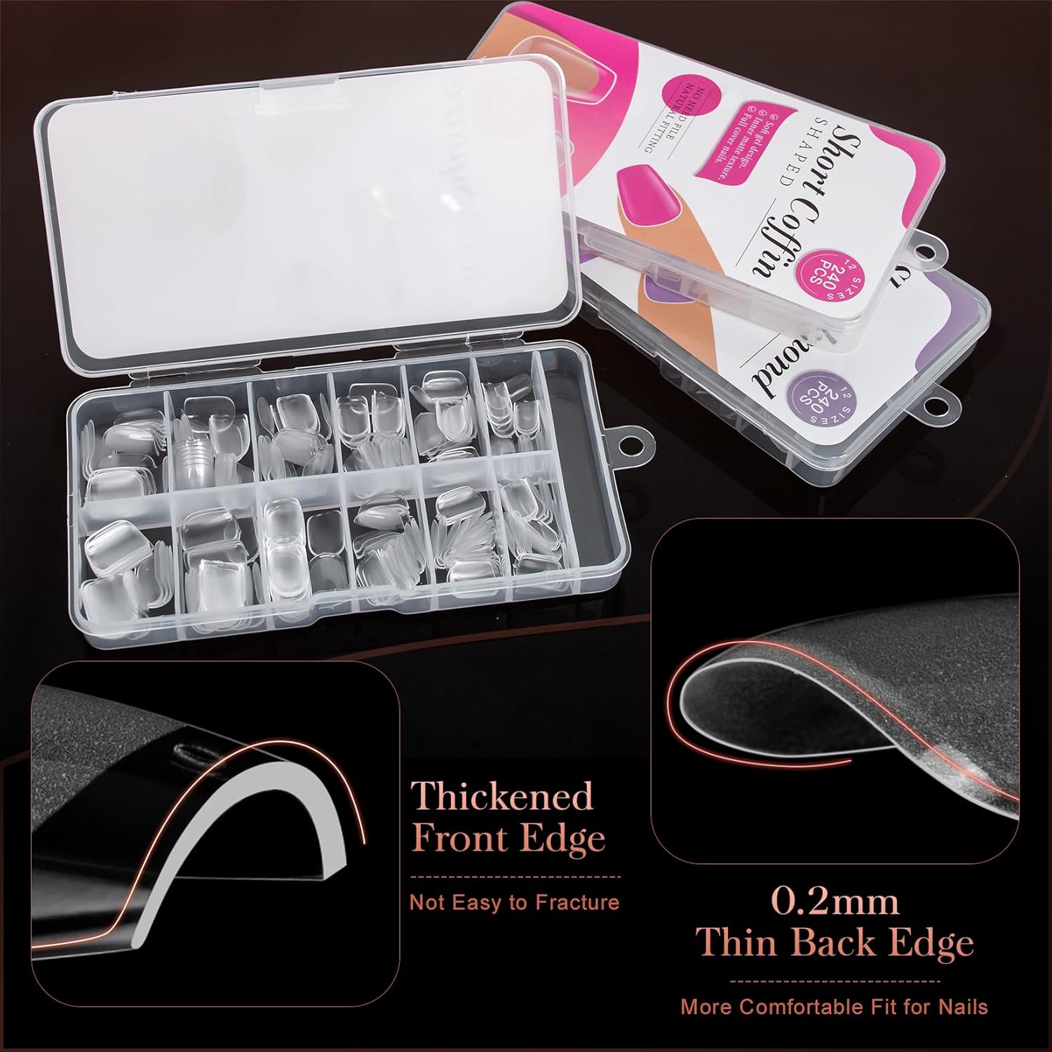 Krofaue 720 Piece Matte Finish Short Half Coffin Almond Square False Nails Set - Image 6