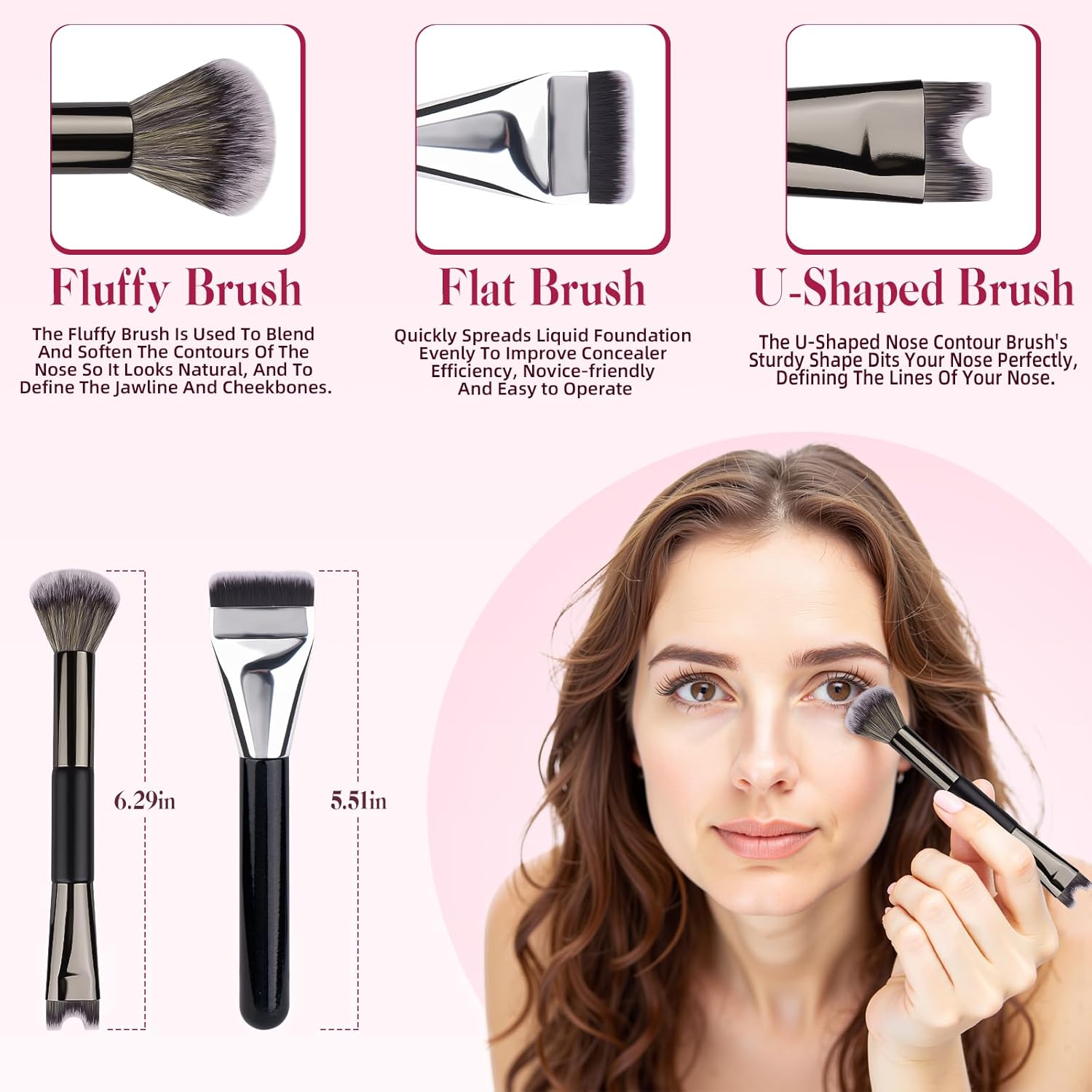 2-Piece U-Shaped Nose Contour Brush Set for Makeup and Highlighting - Image 2