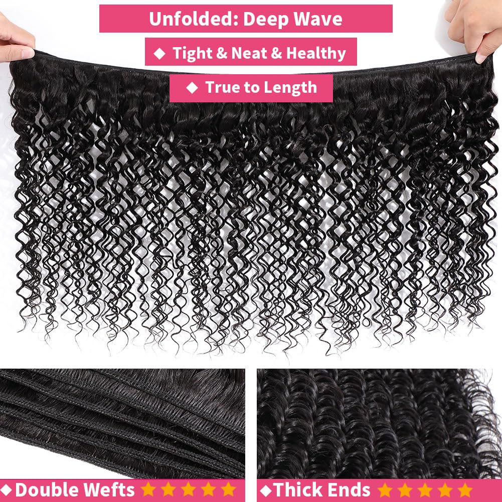 12A Brazilian Deep Wave Human Hair Curly Bundles 18 20 22 Inch Unprocessed 3pc Set - Image 5