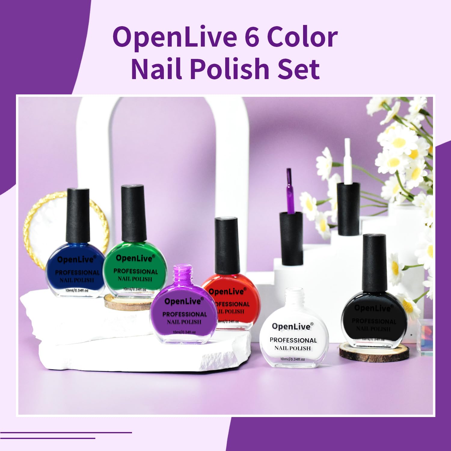 10ml Quick Dry Nail Polish Set 6 Colors for Women Black White Red Blue Green Purple - Image 3