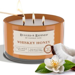 Candle-Lite Scented Candles for Men, Whiskey Honey Fragrance, 16.25 oz Jar, 3-Wick, 51 Hours of Burn Time, Masculine Aromatherapy with Long Lasting Scent, Ideal Gift for Father's Day and Home Decor