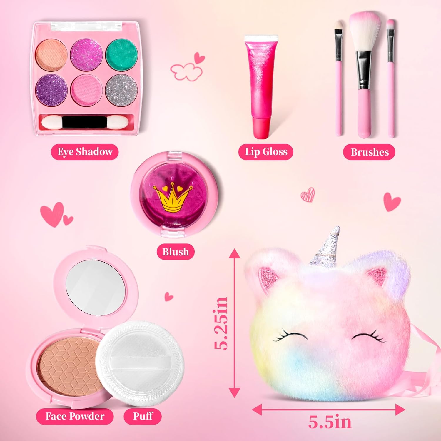 ULOVEME Washable Kids Makeup Set for Girls 4-6 with Rainbow Coin Purse 5.5x5.25in - Image 7