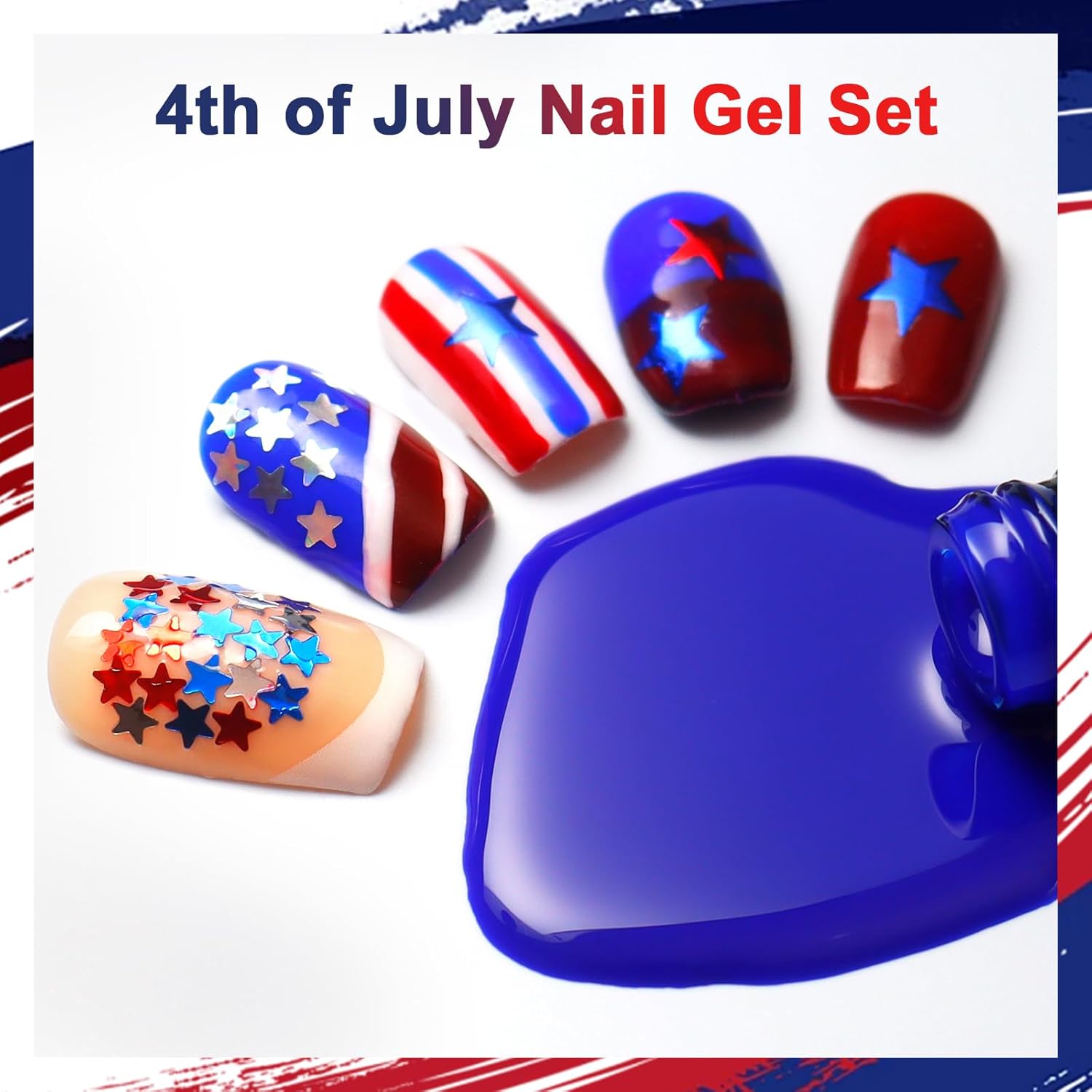 Allstarry 4-Color Red White Blue Gel Nail Polish Set with Star Glitter for Independence Day - Image 3