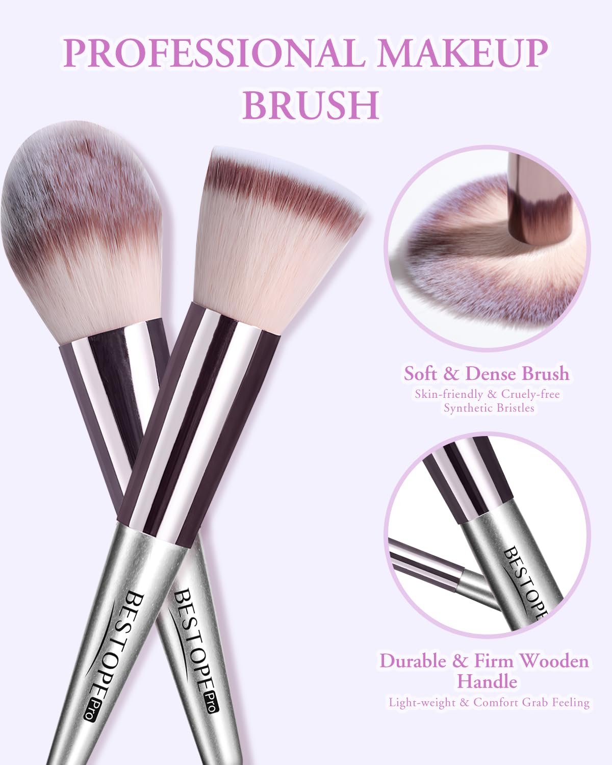 20 Piece Champagne Travel Makeup Brush Set with LED Mirror and 2 Powder Puffs - Image 2